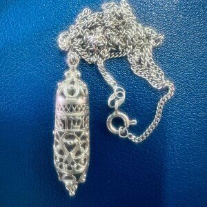 Vintage Sterling 925 Mezuzah Necklace 22" Chain Star of David  - Inscribed iKZ